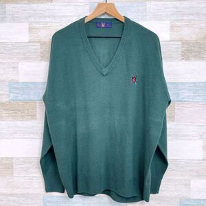 POLO Ralph Lauren Pure Cashmere Sweater Green Golf Shield Logo Vintage Mens XL